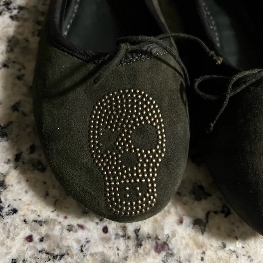 ASH Olive Joe Bis Bow Ballet Flats With Stud Skull 38 Olive Green Grunge